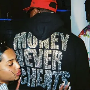 Diamond Gothic Clothing with Front and Back Letters and Diamond Print Zipper Full Chain Hoodie Y2K