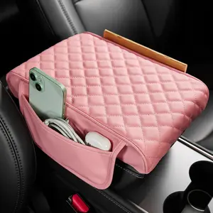 12.6"x7.8"x2.16" Pink Console Cover - PU Leather Arm Rest with Storage, Protector for SUV Sedan upgraded center console cover armrest  for  car