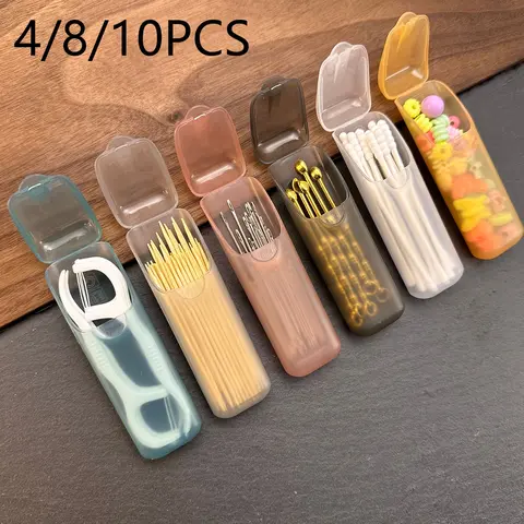 Portable Dental Floss, Interdental Flosser and Toothpick Box Set, Random Colors, Leakproof Travel Case with Transparent Lid, Durable Plastic, Ideal for Home Office