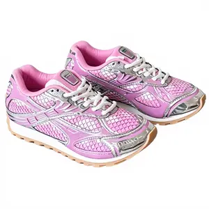 Unisex Pink Silver Retro Mesh Sneakers, Breathable Casual Athletic Shoes for Men & Women, Non-Slip Gum Sole Trainers for Running, Walking & Daily Wear