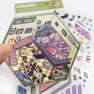 Cute DIY 3D House Sticker, 2 Sets Fun Scene Make Sticker, Cartoon 3D Rat Gym Scene Sticker for Scrapbooking Crafts Party Decorations Supplies