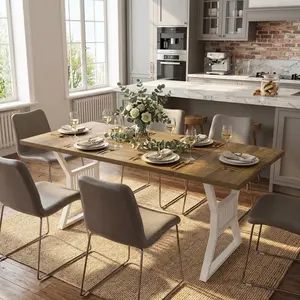 Garvee 70.8 Inch Dining Table for 4-6 People, Farmhouse Wood Table with Metal Leg, Rectangle Kitchen Tables for Dining Room, Living Room, Walnut and White