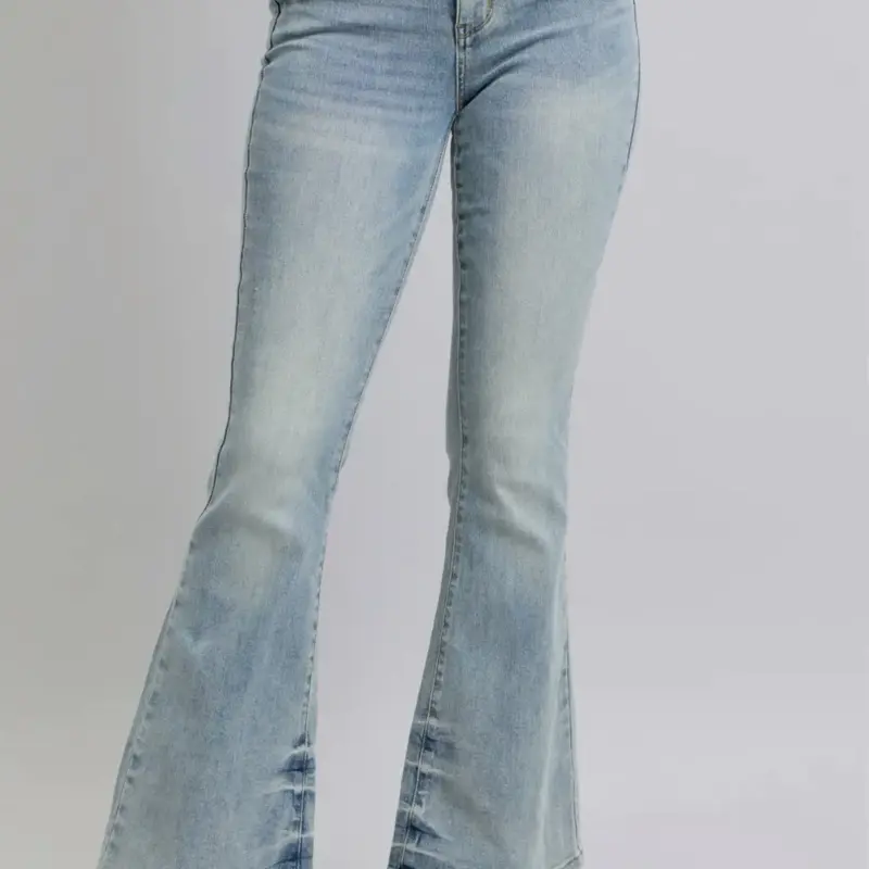 Judy Blue Women's Blush Pink Denim Jeans - Fitted, Comfortable, Bell-Flared, Tinted Pink Tack Detail, Pants with 33 Inches Inseam, Simple Fits, Elevated Basics, Stylish Everyday Bottoms, Lady, Embellished Jeans, Denim Fabric, Bell-Flares, Flare Jeans