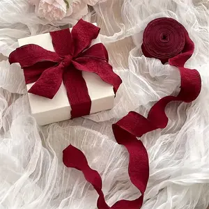 1 roll of 10-yard soft vintage bubble chiffon ribbon - wine red bow ribbon, suitable for gift wrapping, wedding, and party decorations - elegant fabric ribbon, perfect for DIY crafts and box packaging - Diy Decorative Ribbon