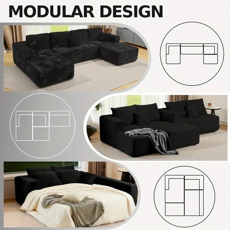[3 Packages Shipped] U-shaped Modular Sectional Sofa, Compressed Corduroy Fabric, Modern Style Living Room Sofa Bed, Space-Saving Recliner Design - Convertible Corduroy Sectional Sofa，midnight madness sectional