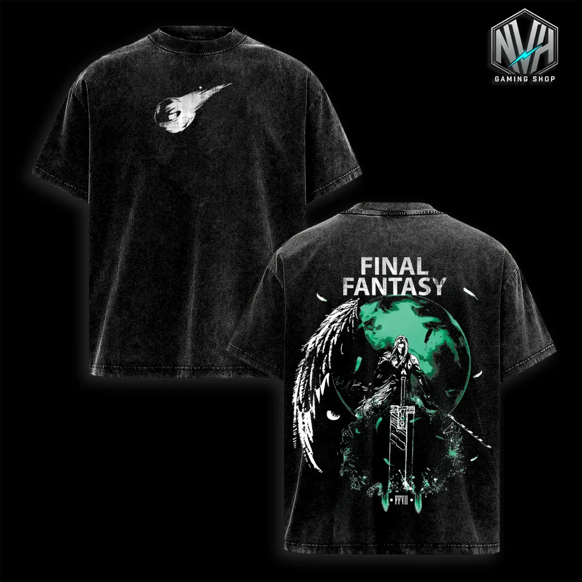 Final Fantasy VII V2 Sephiroth Washed Graphic Tee,FF VII Vintage Cotton T-Shirt Tanktop for Game Fans, Casual Streetwear Menswear, Gamer Gift, Streetwear