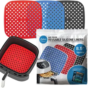Reusable Air Fryer Liners 3 Pack for 5QT or Bigger - 8.5" Square Silicone Airfryer Liner - Easy to Clean Air Fryer Accessories - Durable Dishwasher Safe Non-Stick Parchment Paper Replacement LOTTELI KITCHEN