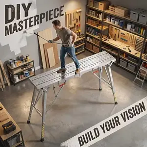 Portable Foldable Workbench with Adjustable Height & Wide Stable Base - Heavy-Duty Folding Platform for Home Renovation, RV Cleaning & Window Washing | Indoor & Outdoor Use with Bonus Accessories