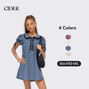 Cider Peter Pan Collar Plaid Puff Sleeve Mini Dress – Women's Cute Casual Daily Wear, Soft Breathable Fabric, Easy to Style, Spring/Summer Versatile, Sweet Preppy Fit