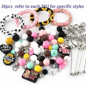 Silicone Beads & Keychain Accessories, 36pcs/set DIY Keychain Pendant Making Kit, DIY Handmade Accessories for Keychain & Bracelet & Necklace Making, Crafts, DIY Beading Accessories, Diy Jewelry Accessories, Beaded Set