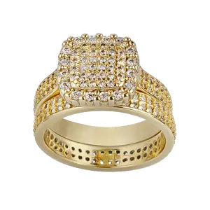 Double Halo Engagement Ring Set – 14K Gold-Plated