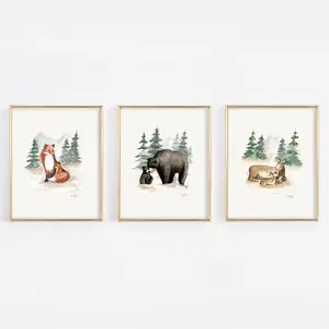 Woodland Parent and Baby Nursery Wall Art Prints (Set of 3) – Unframed 8x10 Watercolors