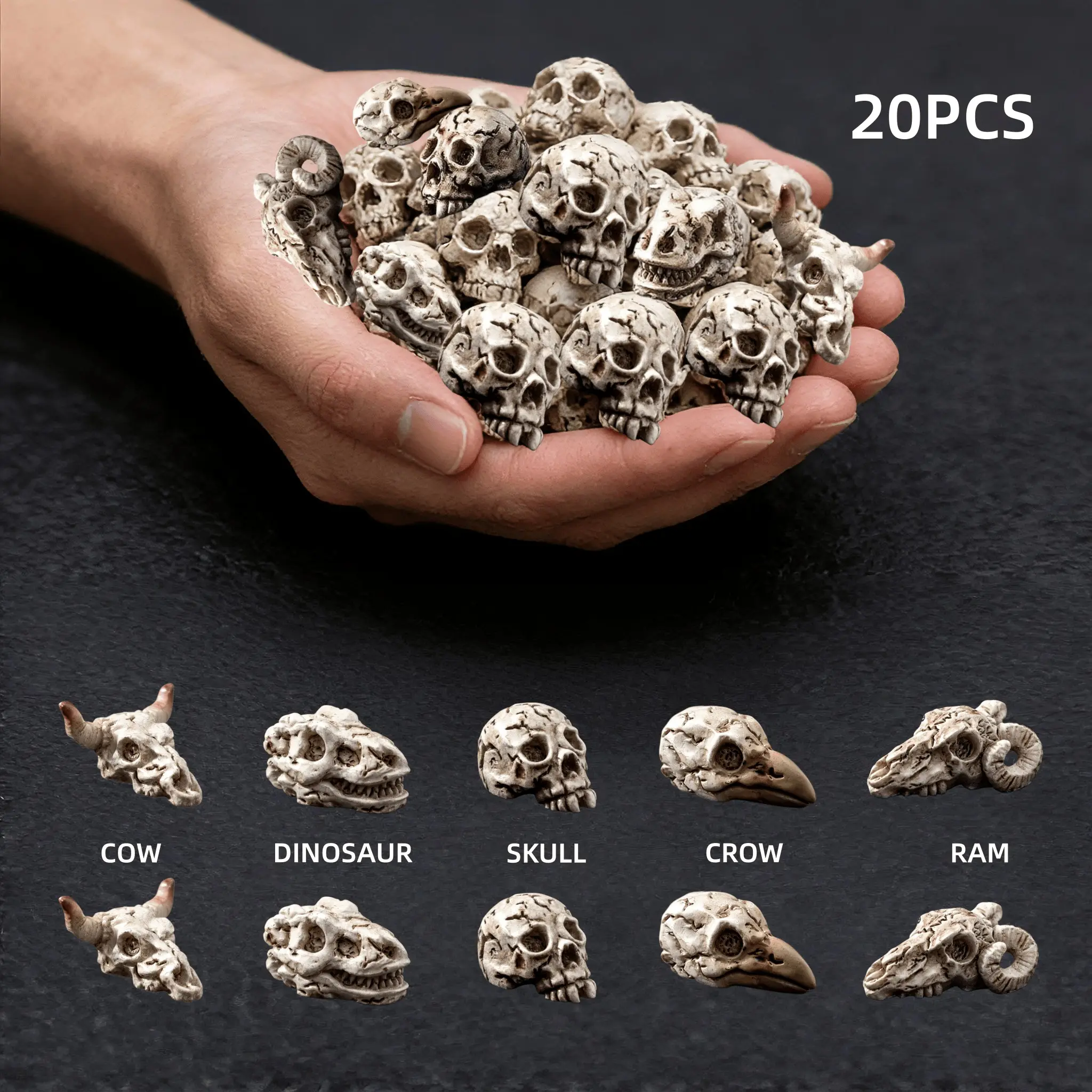 20PCS Halloween Mini Resin Animal Head Statues, Resin Animal Sculptures, Gothic Halloween Decor Set (Crow/Ram), Perfect for Classroom Prizes, Plant Pots, Fish Tank, Office Desk, Garden & Spooky Party Decorations
