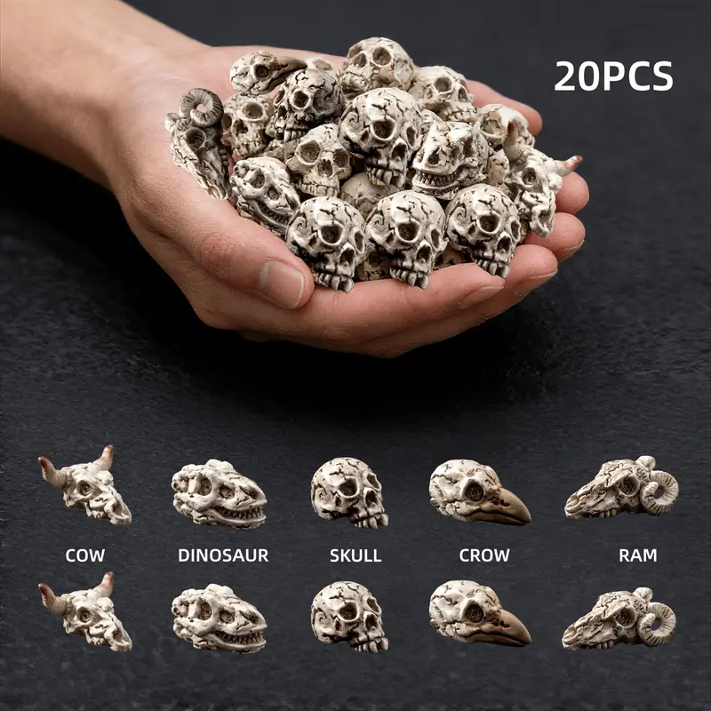 20PCS Halloween Mini Resin Animal Head Statues, Statues for home decor, Resin Animal Sculptures, Gothic Halloween Decor Set (Crow/Ram), Perfect for Classroom Prizes, Plant Pots, Garden & Spooky Party Decorations