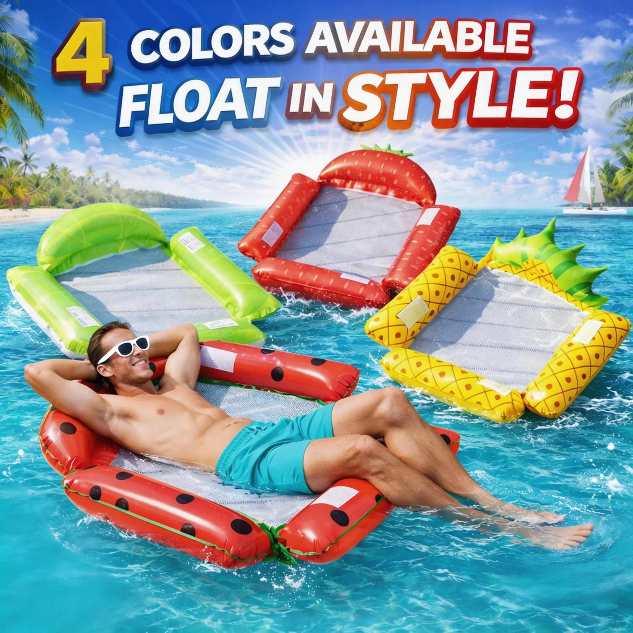Fruit-Themed Inflatable Pool Hammock - Summer Floating Lounge Chair for Adults with Free Hand Pump Portable Pool Floater