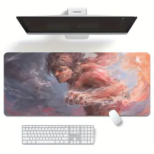 Large gaming mouse pad, featuring the cartoon pattern of the anime "Attack on Titan", 2-5mm keyboard desk pad, non-slip and washable rubber base, suitable for computers and office decoration - super long computer accessories