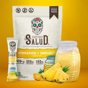 Salud 2-in-1 Hydration Packets + Immunity Electrolytes Powder, Pineapple - Agua Fresca Drink Mix, Elderberry, Dairy & Soy Free, Non-GMO, Gluten Free, Vegan, Low Calorie, 1g Sugar (15 Servings)