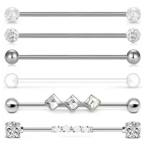 14G Industrial Barbell Stainless Steel Cartilage Earrings CZ Industrial Earring Crystal Ferido Industrail Piercing 1 1/2"(38mm) Bar Length cartilage earrings