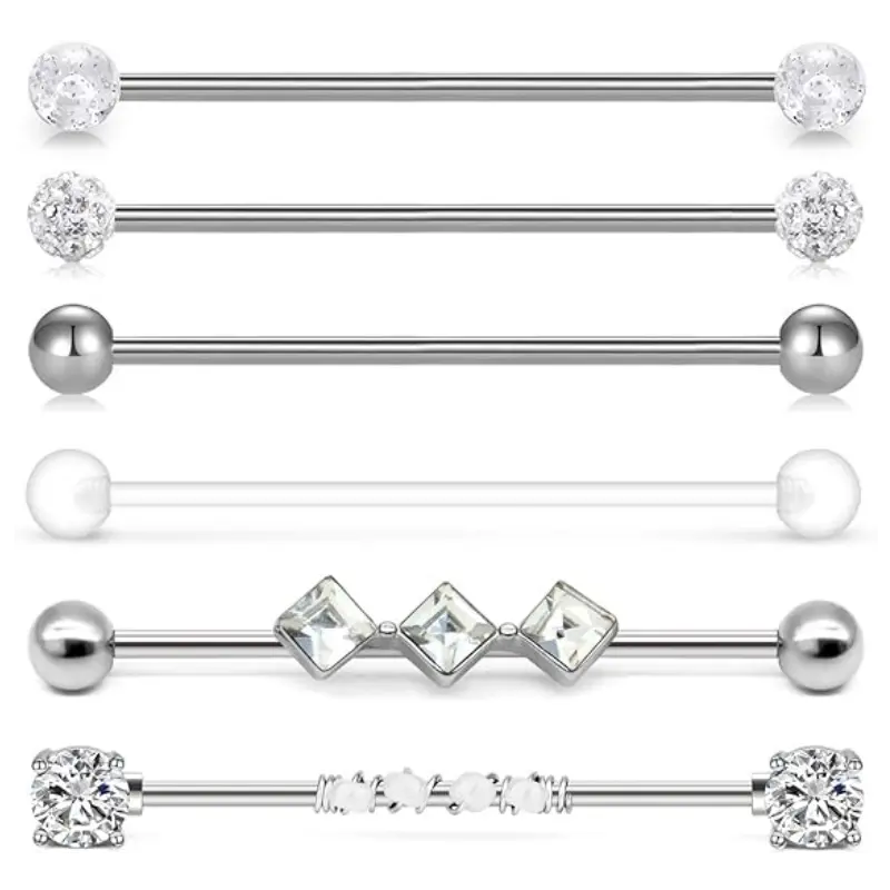 14G Industrial Barbell Stainless Steel Cartilage Earrings CZ Industrial Earring Crystal Ferido Industrail Piercing 1 1/2"(38mm) Bar Length cartilage earrings