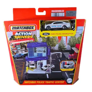 Matchbox Action Drivers Police Traffic Center Playset Die-Cast Ford Police Interceptor with Traffic Cones & Accessories for Imaginative Play