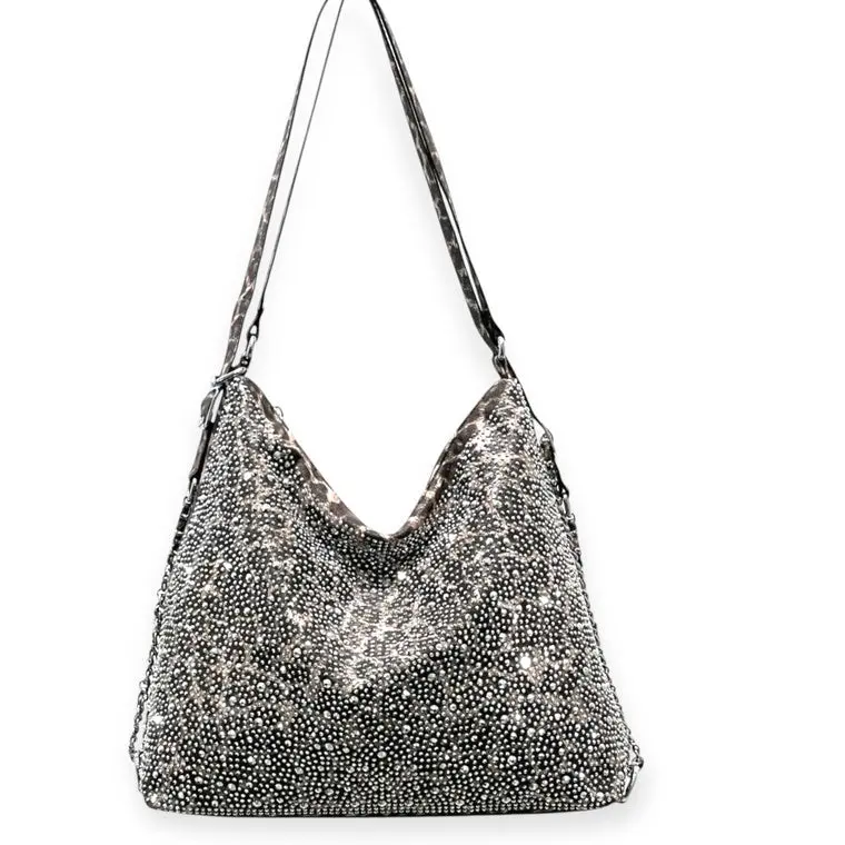 Leopard Rhinestone Handbag | Sparkly Animal Print Shoulder Bag with Chain Detail