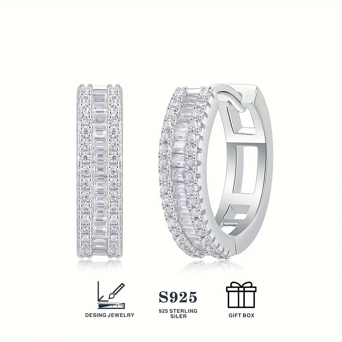 Classic Hoop Earrings, Moissanite S925 Sterling Silver, Ideal for Party, Holiday Gifting (Christmas, Anniversary, Birthday, Valentine's Day Options), Gemstone, Unisex
