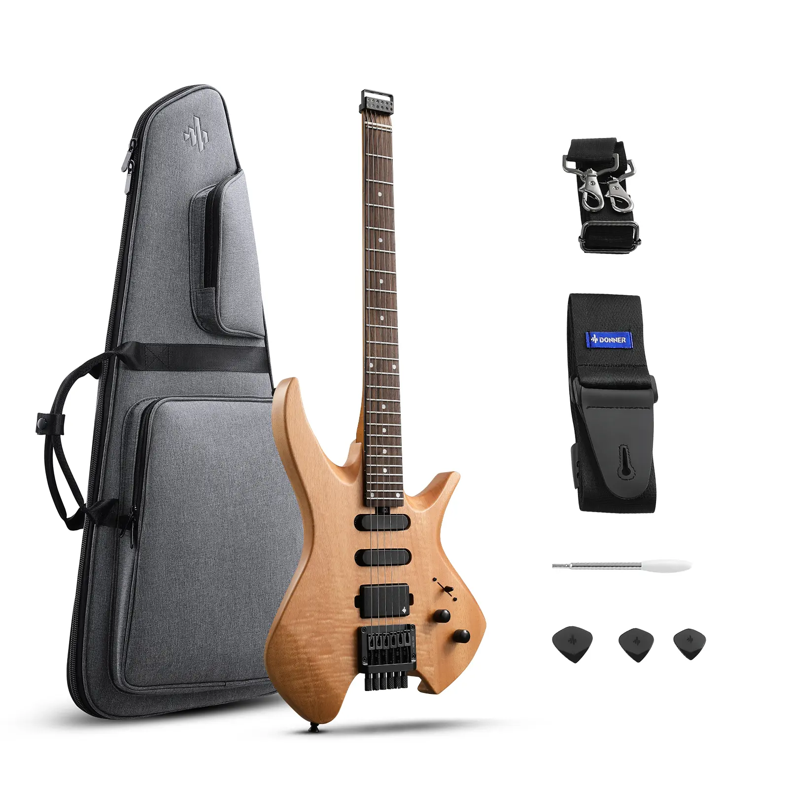 Donner NHL-500 Minimalist Lightweight Headless Electric Guitar, 24-Fret Neck, SSH Pickups, Stable Tuning System, Included Gig Bag, Stability Donner NHL-500 Minimalist Lightweight Headless Electric Guitar, 24-Fret Neck, SSH Pickups, Stable Tuning System, Included Gig Bag, Stability