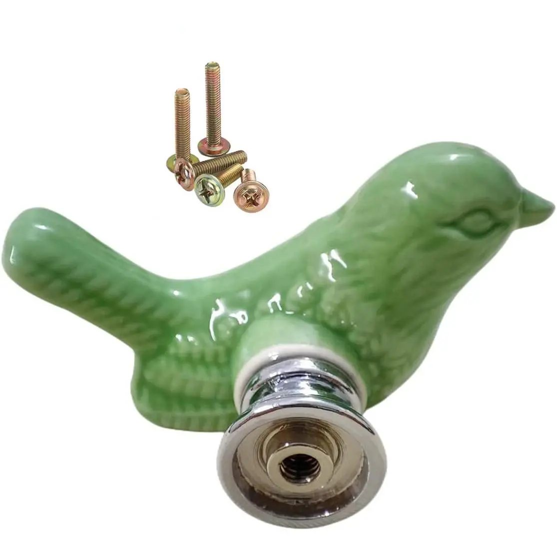 4pack Green Cute Bird Design Cabinet Door Knobs  Ceramic Drawer With Mounting Screws Vintage Cupboard Pull Handle