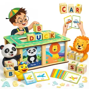 Wooden Alphabet Blocks Word Game, Early Education Toy for Kids, Cognitive Learning, Stacking Blocks, Preschool Educational Gift Box