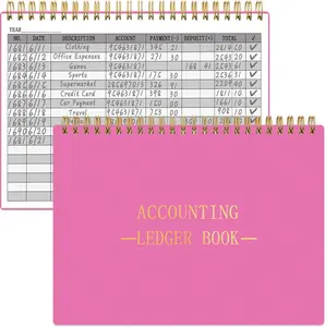 HAUTOCO Accounting Ledger Book A5 Horizontal Ledger Books for Small Business Bookkeeping Expense Tracker Notebook for Home Budget Tracking Personal Finance Log Journal 8.3 X 6.2'', Rose Pink