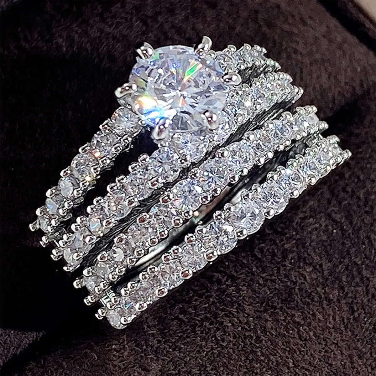 Women's double-layered cubic zirconia ring, dazzling cubic zirconia, engagement ring set, sizes 6-9