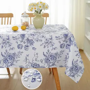 Sastybale Blue and White Floral Tablecloth, Vintage Rectangle Table Cloth, Spill-Proof Stain Resistant Decorative Fabric Table Cover for Dining, Party, Picnic