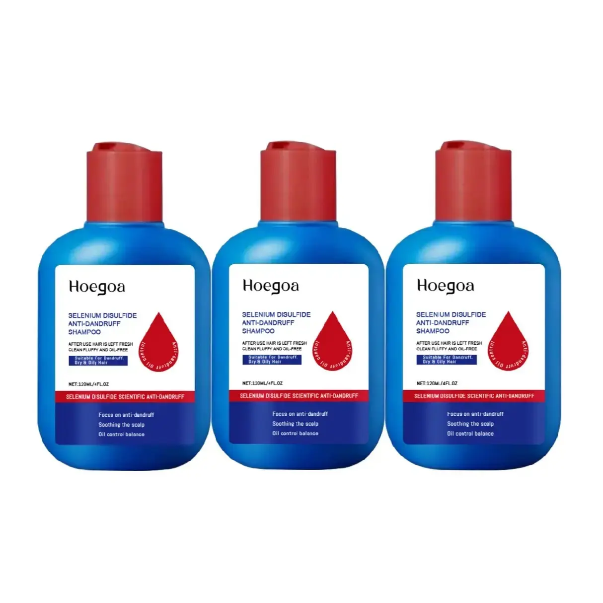 HOEGOA Selenium Disulfide Hair Care Shampoo 3 Bottle Set: Anti-Dandruff Anti-Itch Oil Control Refreshing Scalp Cleanser Shampoo 120ML X 3 for Men and Women, Gentle Comfort Cleansing Conditioner Haircare