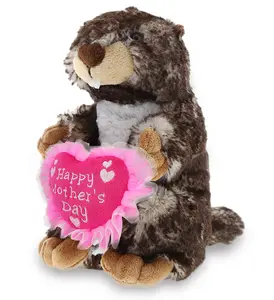 DOLLIBU Standing Groundhog Stuffed Toy - Super Soft Polyester Plush, Heart Embroidery Decoration, Ideal for Mother's Day Gifts