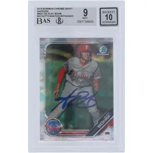 Alec Bohm Philadelphia Phillies Autographed 2019 Bowman Chrome Draft Sapphire #BDC-162 Beckett Fanatics Witnessed Authenticated 9/10 Card - Fanatics Authentic Certified