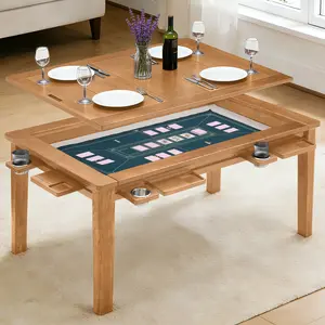 AHB Solid Wood Board Game Table with Removable Top,Convertible Gaming & Dining Table with Hidden Storage,4–6 Player Game Table for Family & Game Night with Game Mat, 6 Cup Holders & Hobby Trays Multifunction