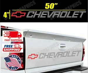 Chevrolet Tailgate Vinyl Decal – Silver & Red Truck Sticker for Pickup Trucks | Waterproof Outdoor Graphic