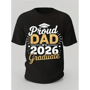 Celebration TShirt for 2026 Graduate Proud Father Design in Golden Lettering and Diploma Style Made from 100 Cotton Comfortable Loose Fit Black Casual Wear for Parents Gift