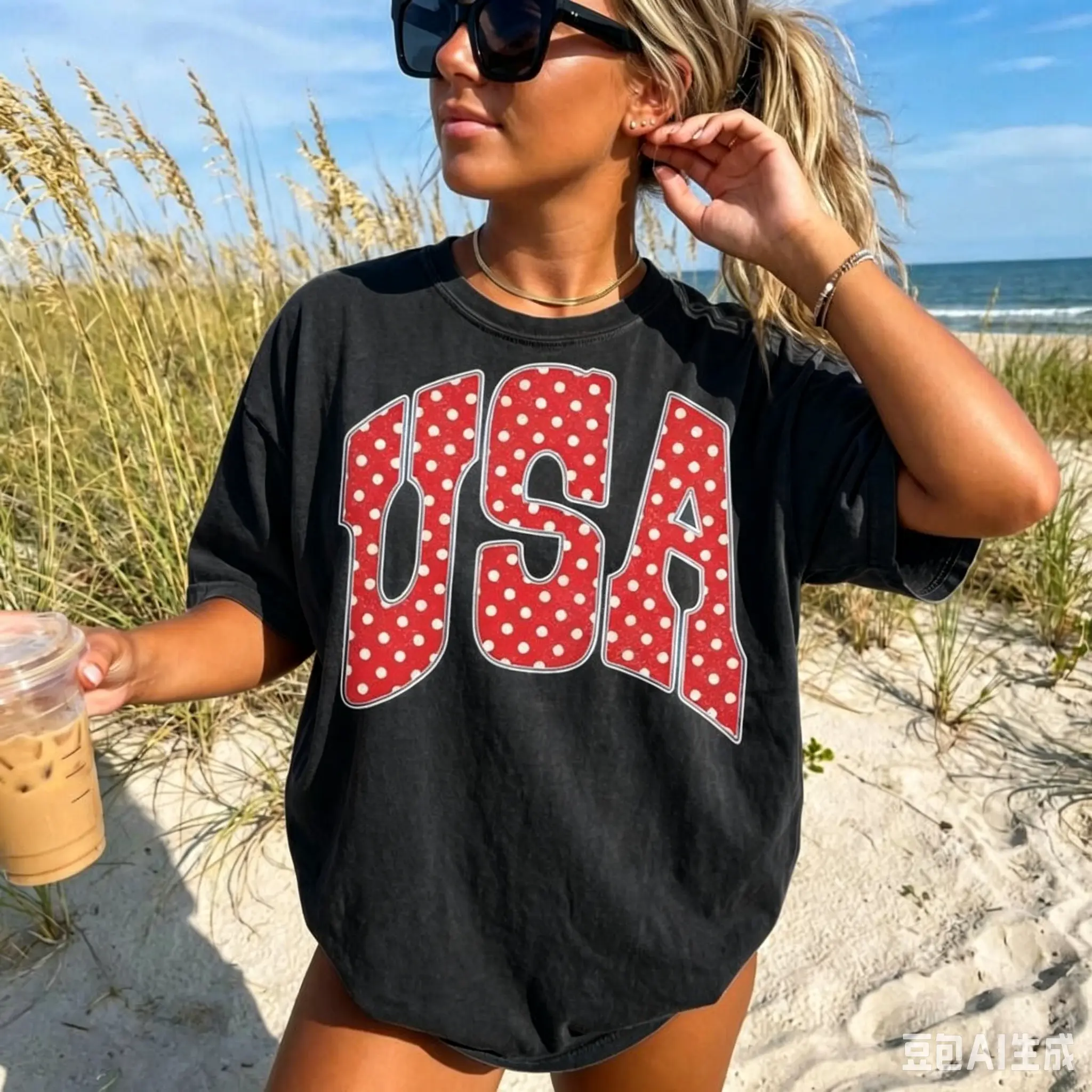 Comfort Colors USA T-Shirt Red Polka Dot, Patriotic USA Design, Fourth of July TShirt