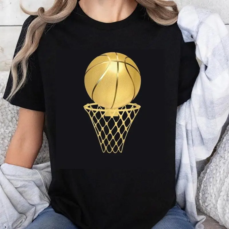 100% Cotton Golden Basketball In Net T-Shirt