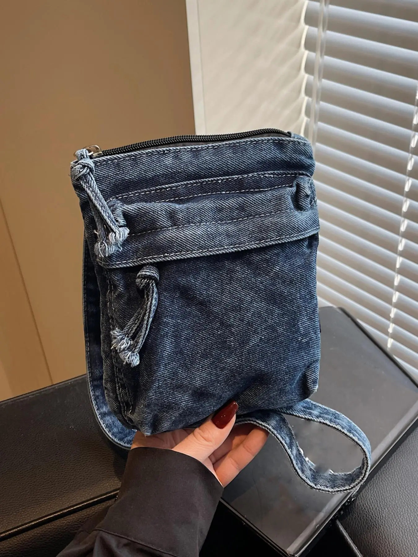 Women's Fashionable Denim Crossbody Bag, Casual Versatile Zipper Shoulder Bag for Work & Daily Used, Trendy All-match Commuter Bag, Denim Shoulder Purse, Handbag Sling Bag
