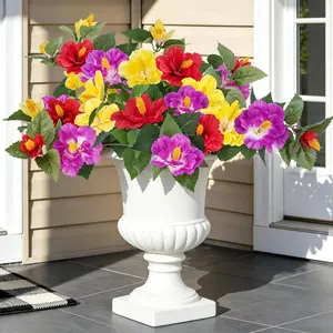 4PCS Artificial Flower for Outdoors Hibiscus Flowers Artificial Spring Decoration UV Resistant Fake Hibiscus for Outdoor Planters Home Outside Planters Garden Balcony Yard Porch Decor