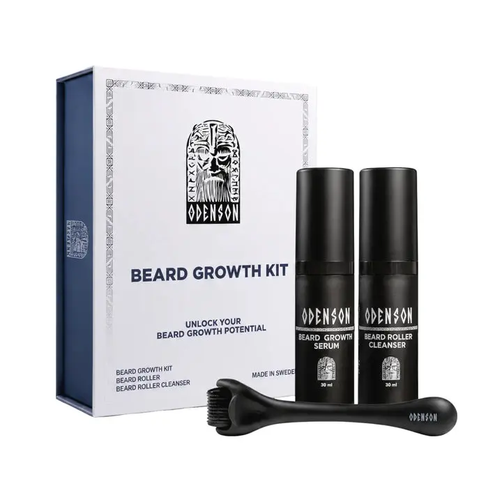 Odenson Beard Care Kit with Serum and 0.5mm Derma Roller