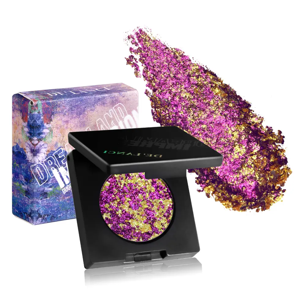 delanci Dreamland Duo Chrome Eyeshadow, Talc-Free Moisturizing Glitter Powder with Avocado Butter, Highly Pigmented Color-Changing Berry & Gold Shades