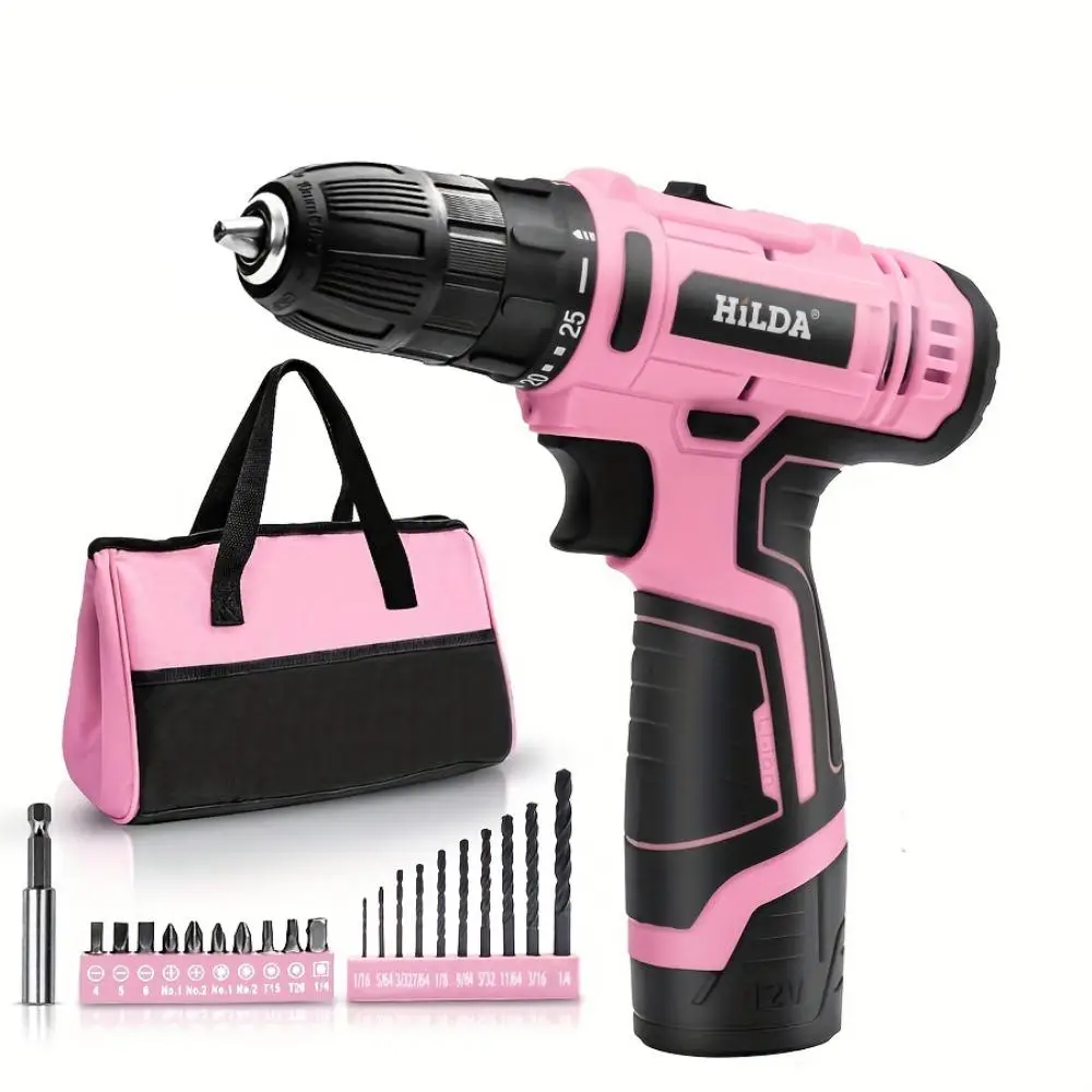 HILDA Impact Drill Set, 1 Set Portable Electric Drill & Screwdriver & Storage Bag Set, Rechargeable Cordless Power Drill Set, Power Tool Kit, Professi