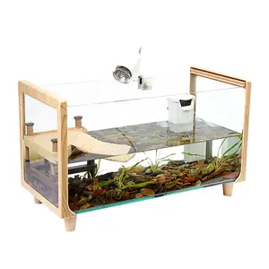 Glass Turtle Tank for Home Living Room Specialized for Turtles with Basking Platform Ecological Landscaping Small Fish Tank Mixed Breeding Tank