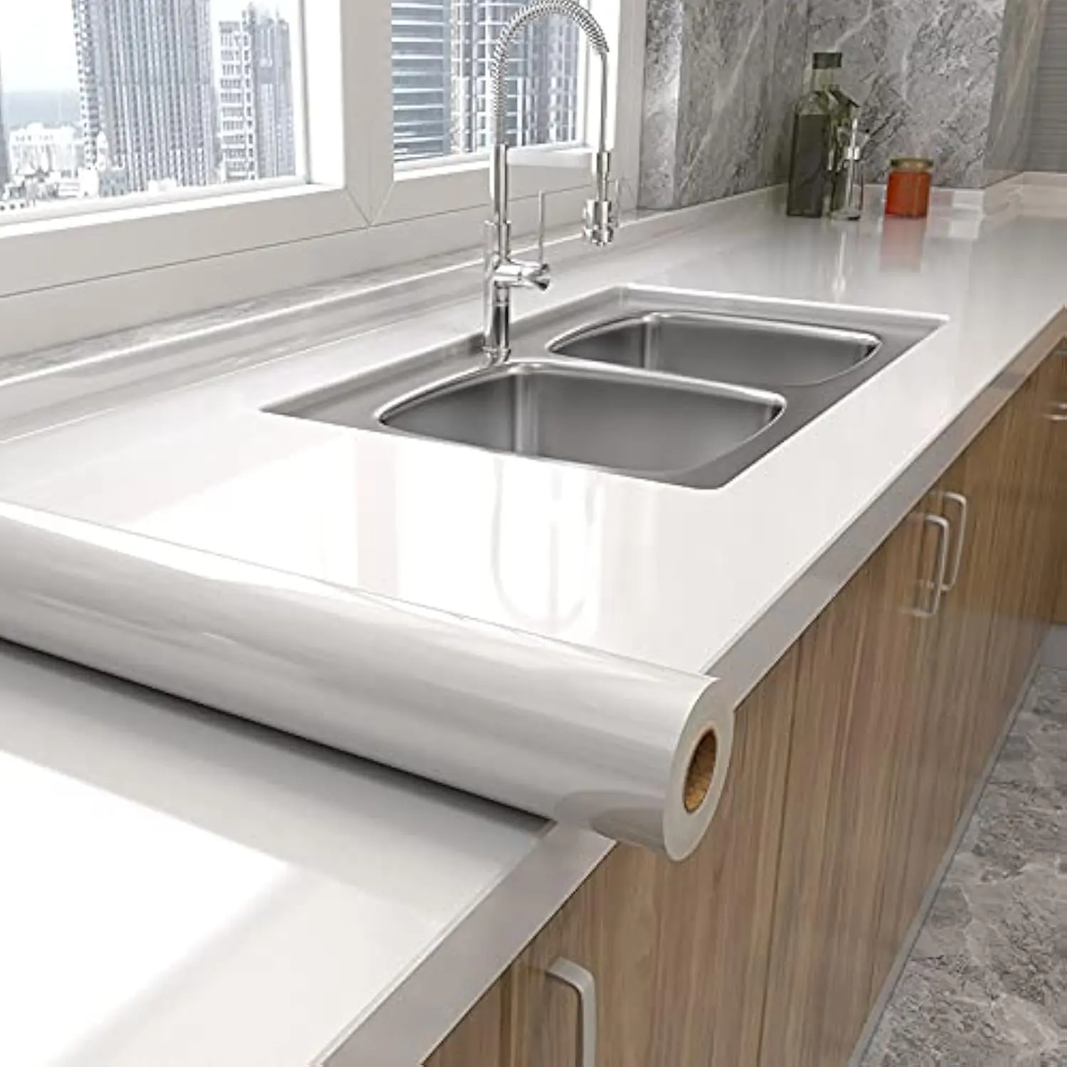 Kitchen stickers are heat resistant oil resistant waterproof and oil proof self adhesive wallpaper removable paper makes them easy to install and suitable for furniture and cabinets