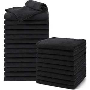 Salon Towels 24 Pack, Microfiber Barber Towels Bulk, (16x29 inches) Hair-Drying Cloth Super Soft Black Hand Cloth for Gym, Bath,  Use and Home Beauty Care(Not Bleach Proof)