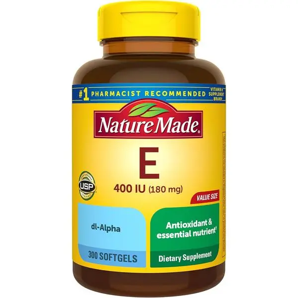 Nature Made Vitamin E 180 mg (400 IU) dl-Alpha, Dietary Supplement for Antioxidant and Skin Support, 300 Softgels, 300 Day Supply