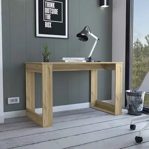 Writing Desk with Ample Workstation and Sturdy Legs, Light Oak